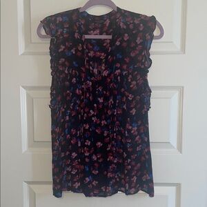 Lucky Brand Black and Blue Ruffled Blouse